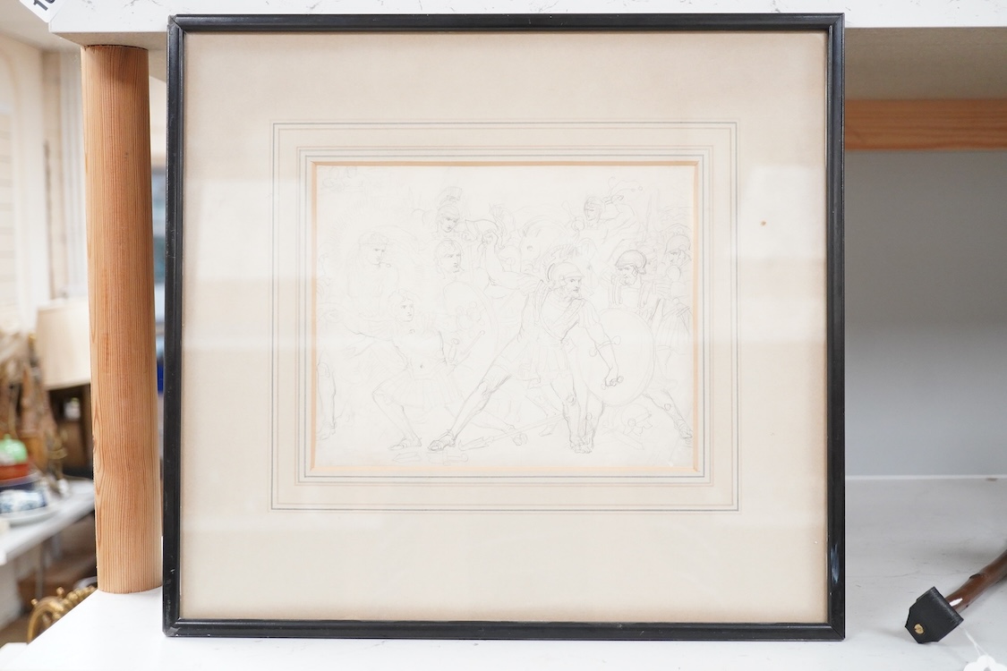 19th century School, Roman battle scene, pencil study, 17 x 21cm